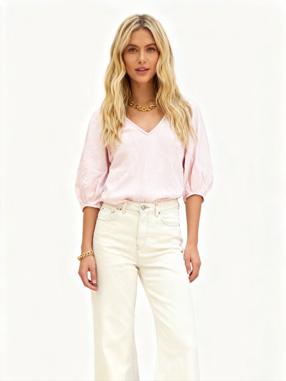 Anthropologie Velvet By Graham & Spencer Jorja Puff-Sleeve V-Neck Top Size M